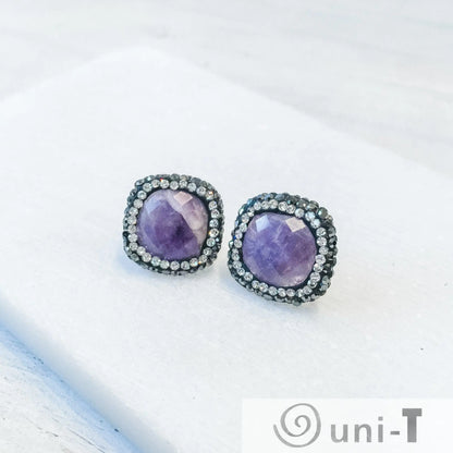 Agate with Pave Crystals Stud Earrings Lisa Trachtman