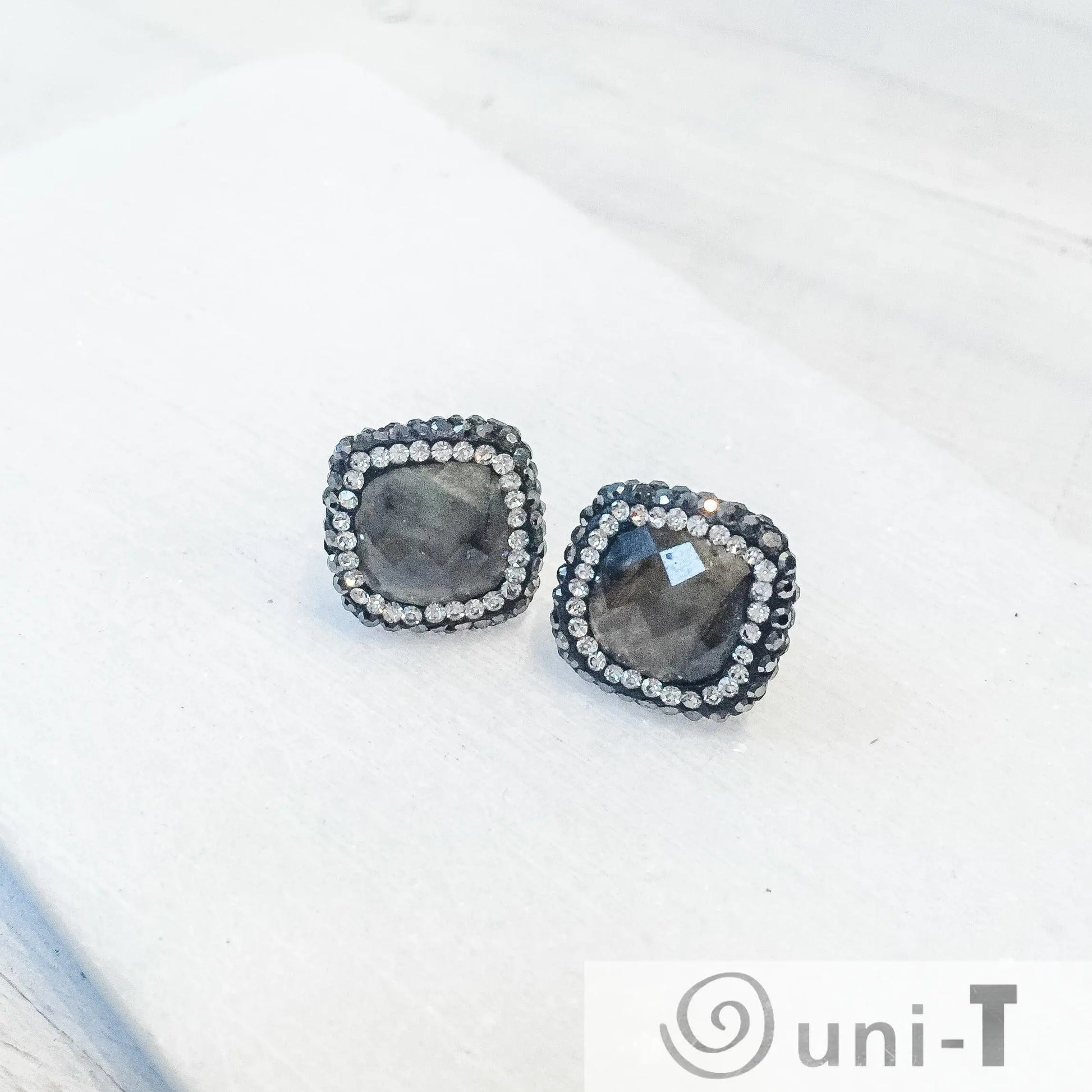 Agate with Pave Crystals Stud Earrings Lisa Trachtman