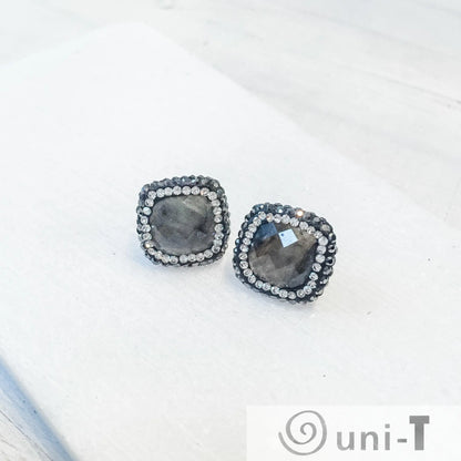 Agate with Pave Crystals Stud Earrings Lisa Trachtman