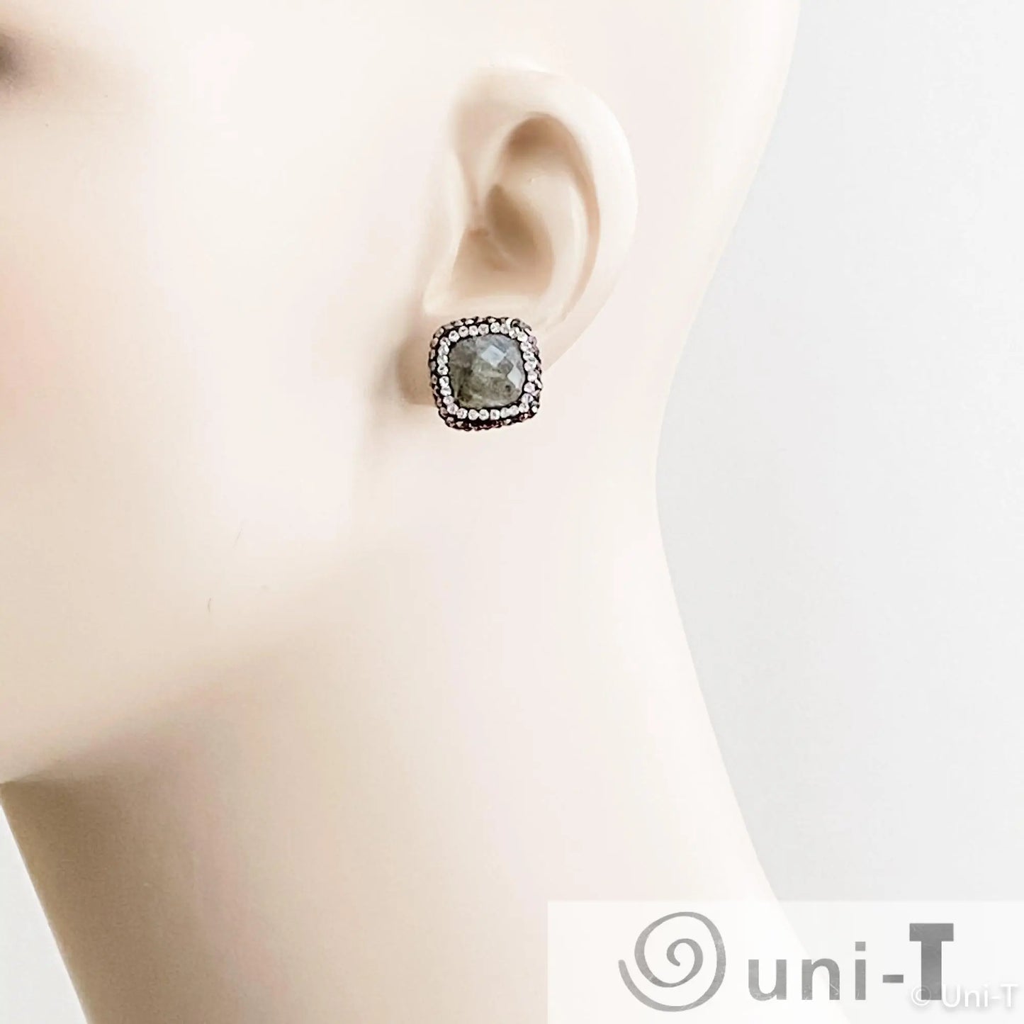 Agate with Pave Crystals Stud Earrings Lisa Trachtman