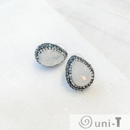 Agate with Pave Crystals Stud Earrings Lisa Trachtman