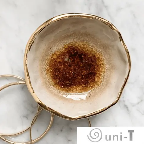 Amber Oyster Ring Dish, Chakra Bowl, 22k Gold Ceramic Bowl Liza Curtis