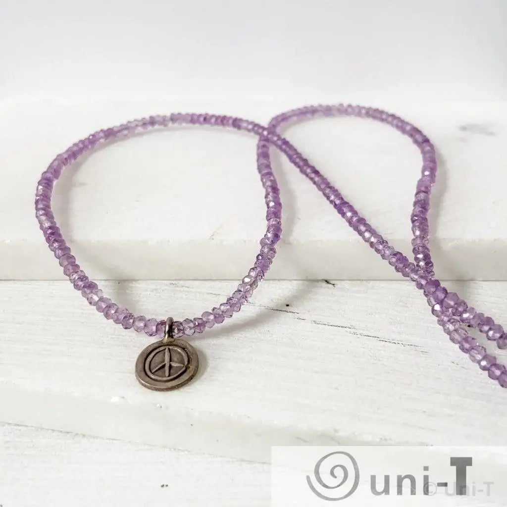 Amethyst Beads Necklaces with Oxidized Peace Pendant Lisa Trachtman