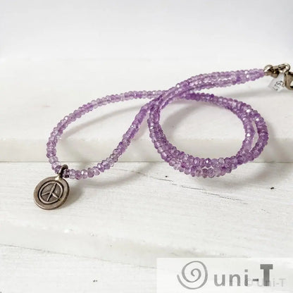 Amethyst Beads Necklaces with Oxidized Peace Pendant Lisa Trachtman