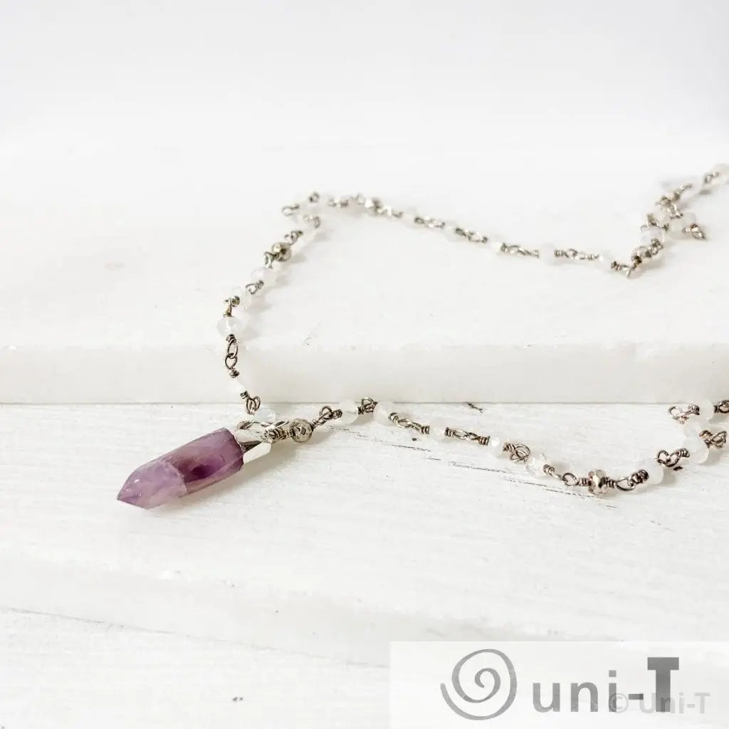 Amethyst Point, Moonstone, Pyrite, Sterling Silver Necklace Regina McGearty