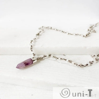 Amethyst Point, Moonstone, Pyrite, Sterling Silver Necklace Regina McGearty
