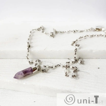 Amethyst Point, Moonstone, Pyrite, Sterling Silver Necklace Regina McGearty