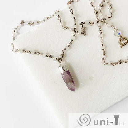 Amethyst Point, Moonstone, Pyrite, Sterling Silver Necklace Regina McGearty