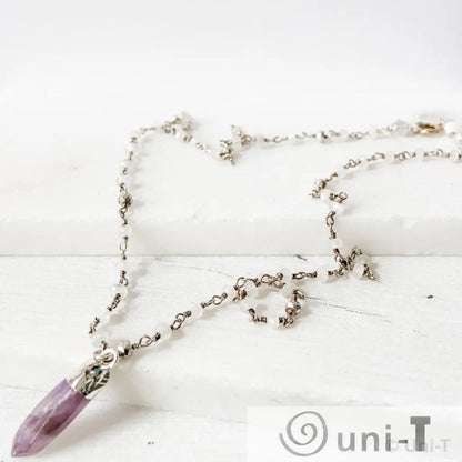 Amethyst Point, Moonstone, Pyrite, Sterling Silver Necklace Regina McGearty