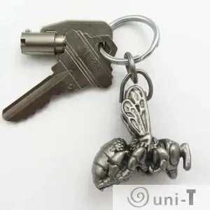 Anatomical Honey Bee Keychain with sculpted metallic design attached to keys, showcasing detailed bee anatomy for small gift lovers.