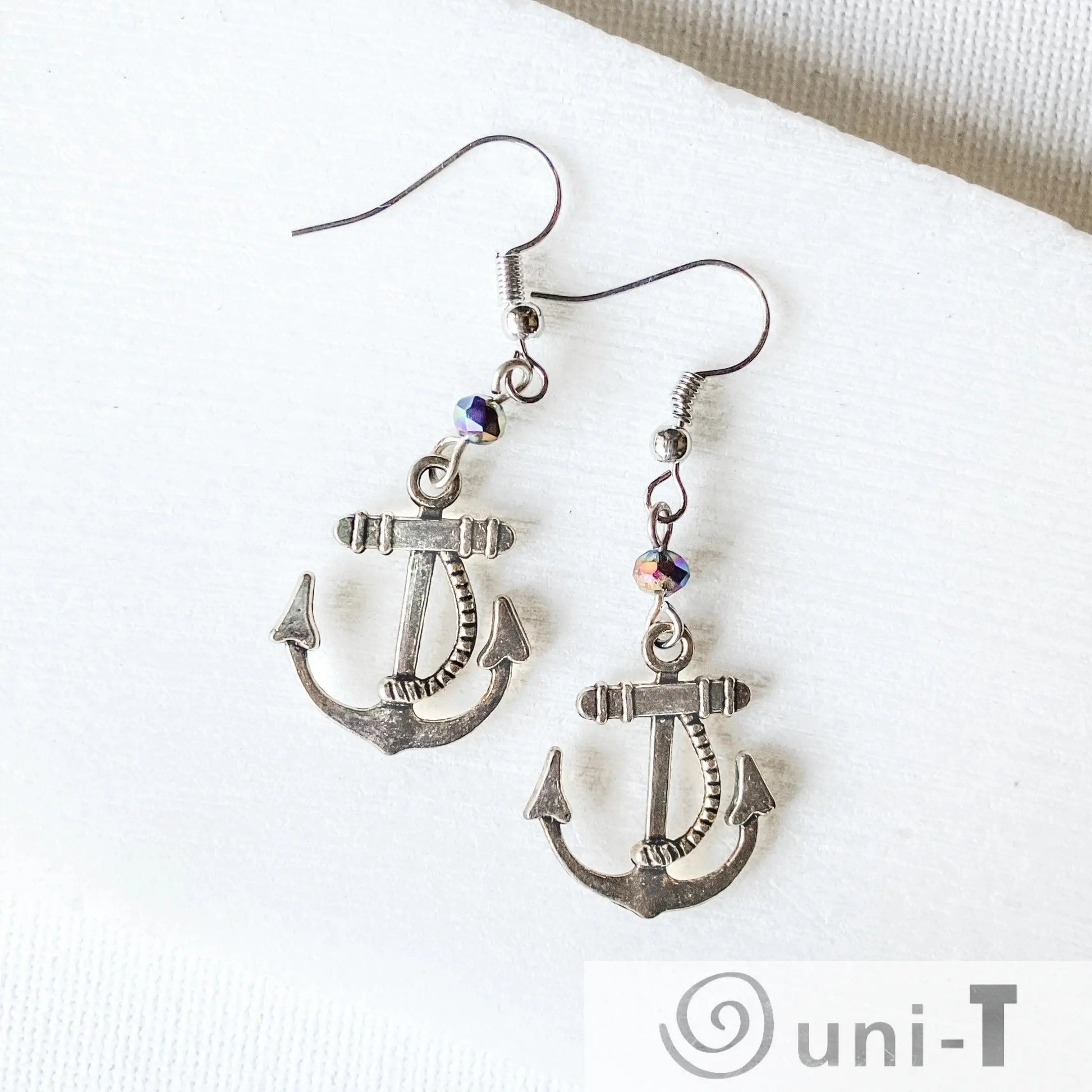 Anchor Charm Earrings with Glass Beads Shana Cohen