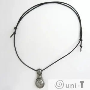 Full view of Articulating Tides Necklace on adjustable black cord. A celestial-themed accessory for ocean enthusiasts and gift seekers.