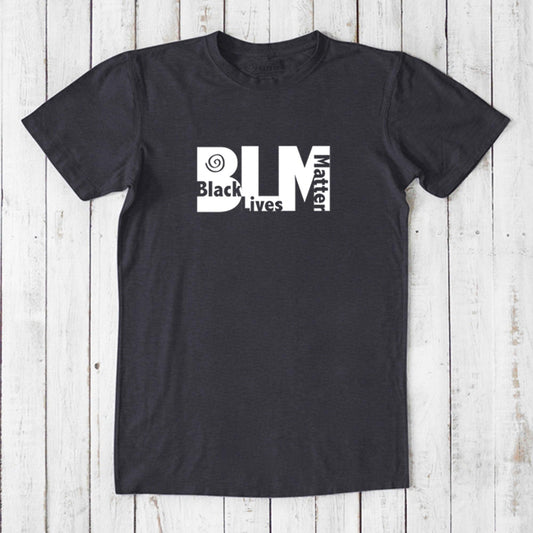 Men's Black Lives Matter T-Shirt in black bamboo & organic cotton with bold white BLM graphic. Eco-friendly statement tee for social justice allies.