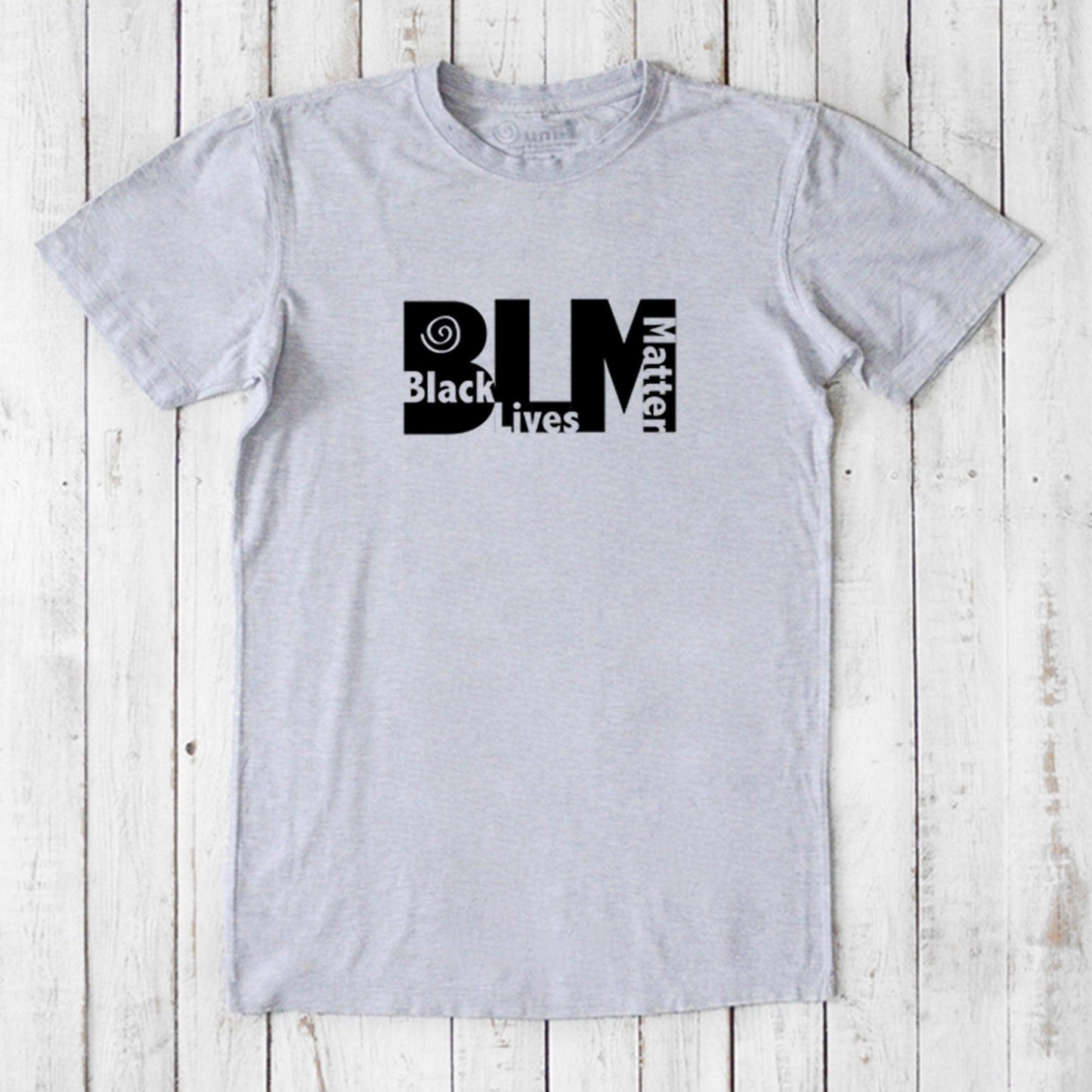 Men's grey Black Lives Matter T-Shirt made from bamboo & organic cotton with black BLM design. Ethical fashion supporting social justice.