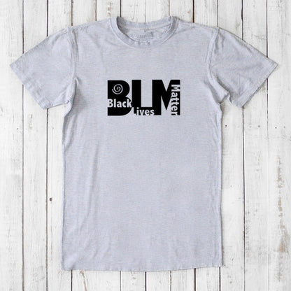 Men's grey Black Lives Matter T-Shirt made from bamboo & organic cotton with black BLM design. Ethical fashion supporting social justice.