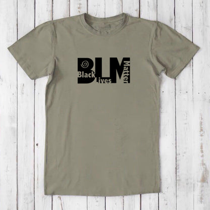Men's olive green BLM T-Shirt in bamboo & organic cotton with black Black Lives Matter graphic. Conscious clothing for equality advocates.