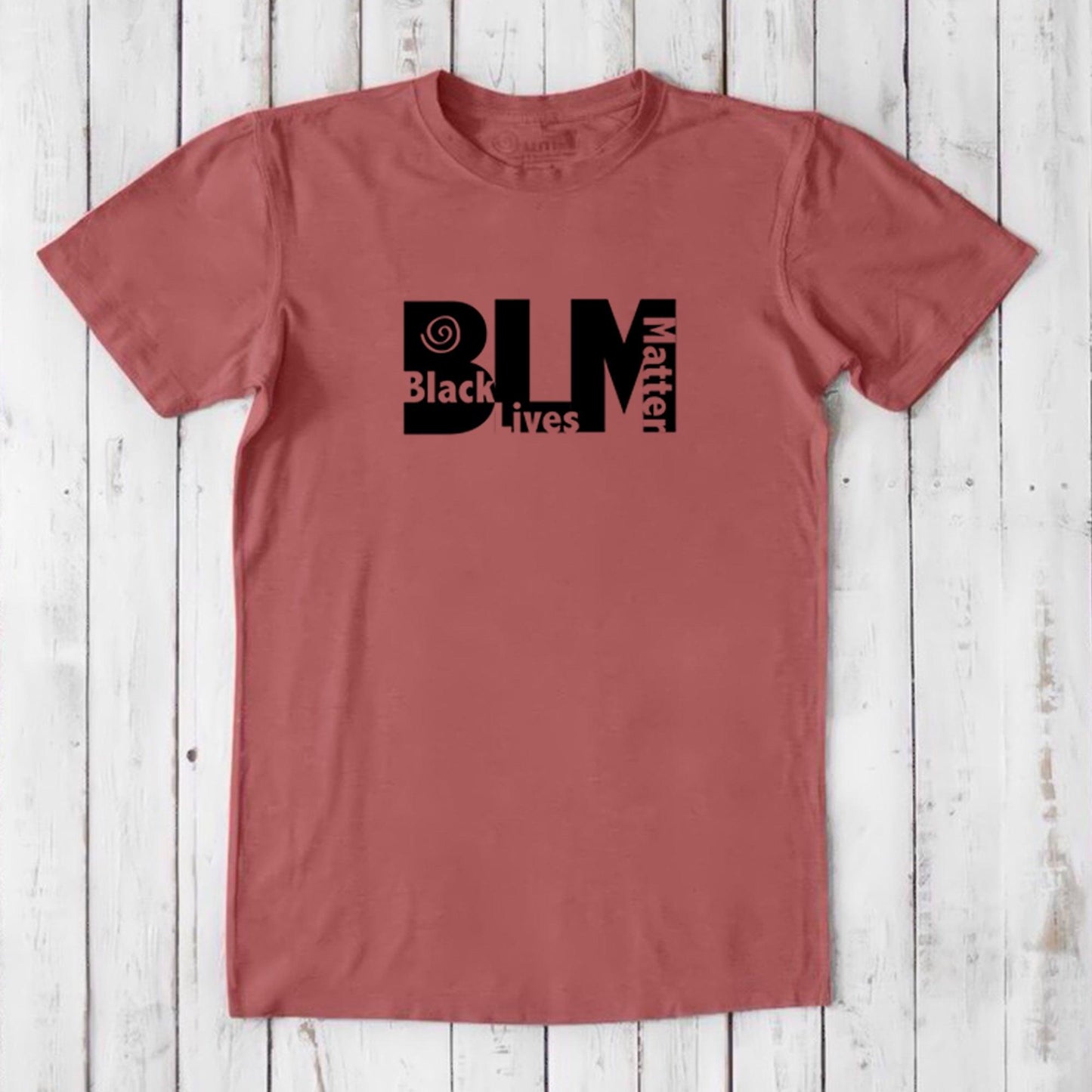 Men's red BLM T-Shirt in bamboo & organic cotton featuring black Black Lives Matter graphic. Sustainable fashion for social justice supporters.
