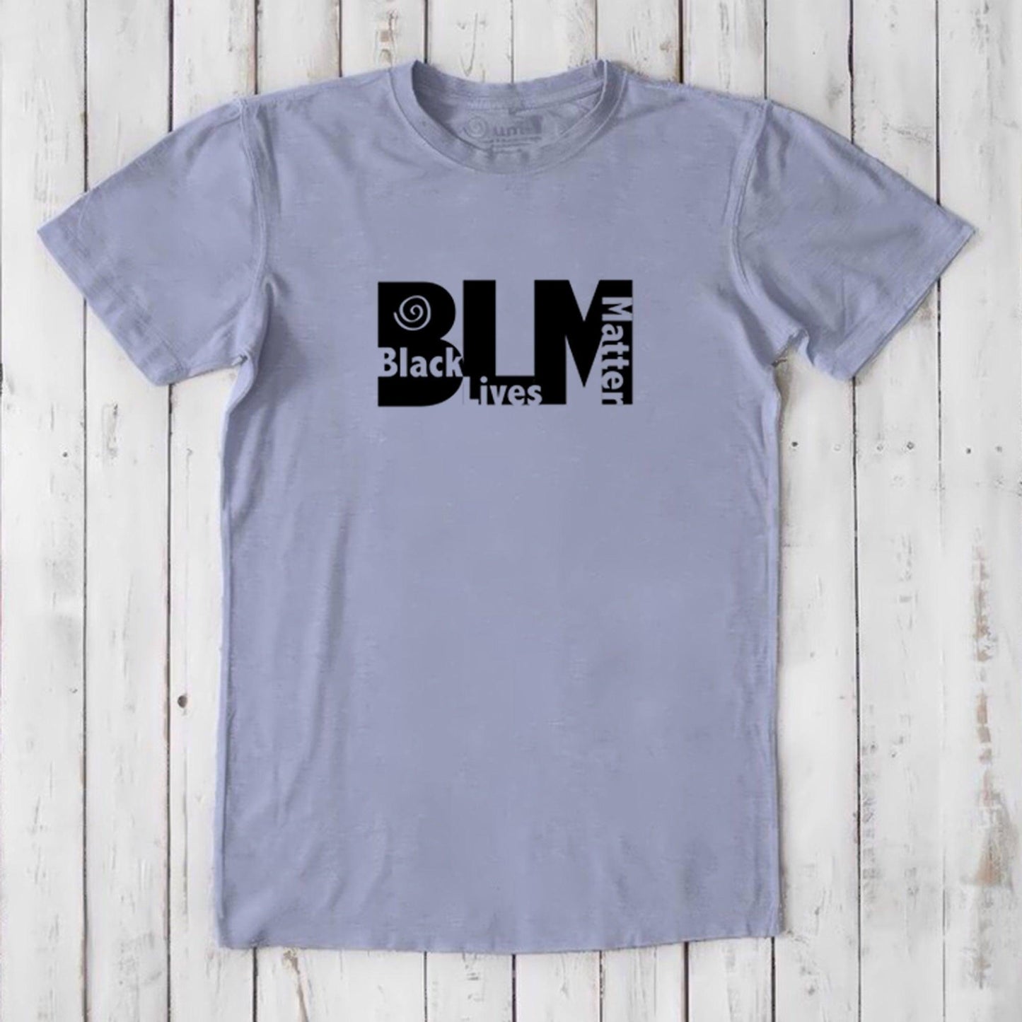Lavender men's Black Lives Matter T-Shirt in bamboo & organic cotton with black BLM graphic. Ethical and expressive apparel for allies.