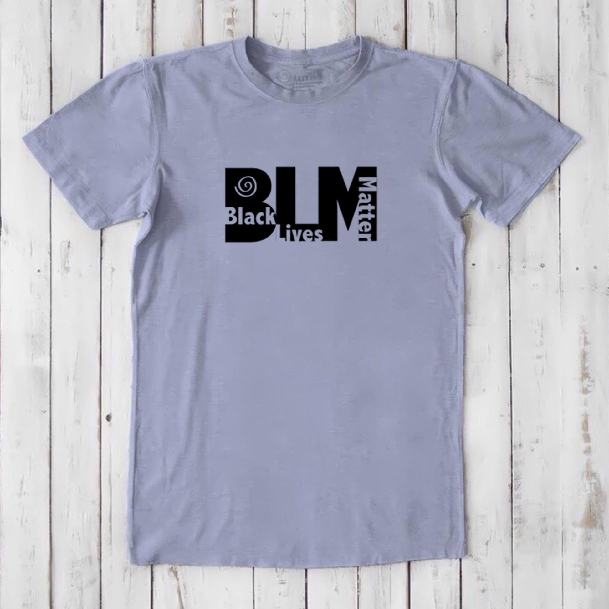 Lavender men's Black Lives Matter T-Shirt in bamboo & organic cotton with black BLM graphic. Ethical and expressive apparel for allies.