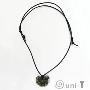 Full view of adjustable Bacillus subtilis Necklace with black cord and detailed pendant. Bacillus subtilis jewelry blends science with fashion.