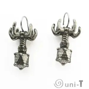 Bacteriophage Earrings - Unique Design | Wearable Biology displayed as a pair, showcasing intricate metallic bacteriophage shapes for science lovers.
