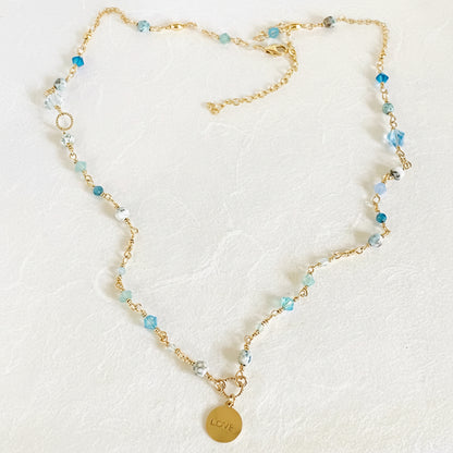 Beaded Chain LOVE Necklace, Dainty Crystal and Pearl Necklace Janine Gerade
