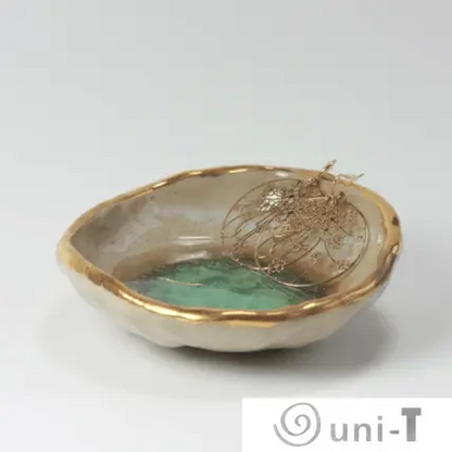 Bermuda Oyster Ring Dish, Chakra Bowl, 22k Gold Ceramic Bowl Liza Curtis
