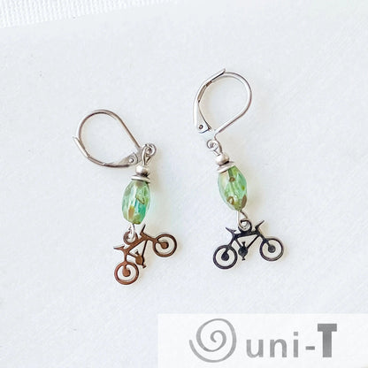 Bicycle Earrings with Beads, Surgical Steel Charm Earrings Kathy James