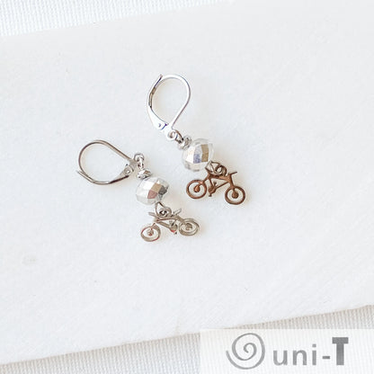 Bicycle Earrings with Beads, Surgical Steel Charm Earrings Kathy James