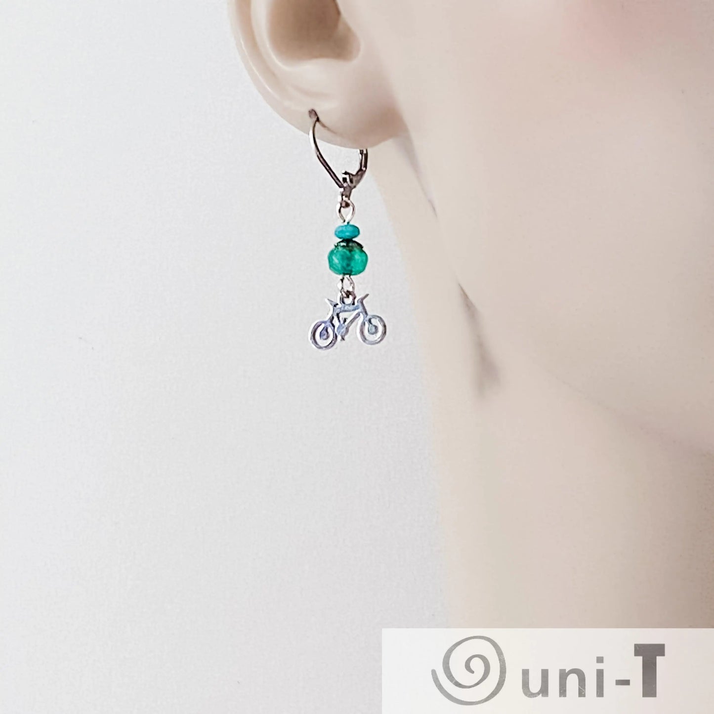 Bicycle Earrings with Beads, Surgical Steel Charm Earrings Kathy James