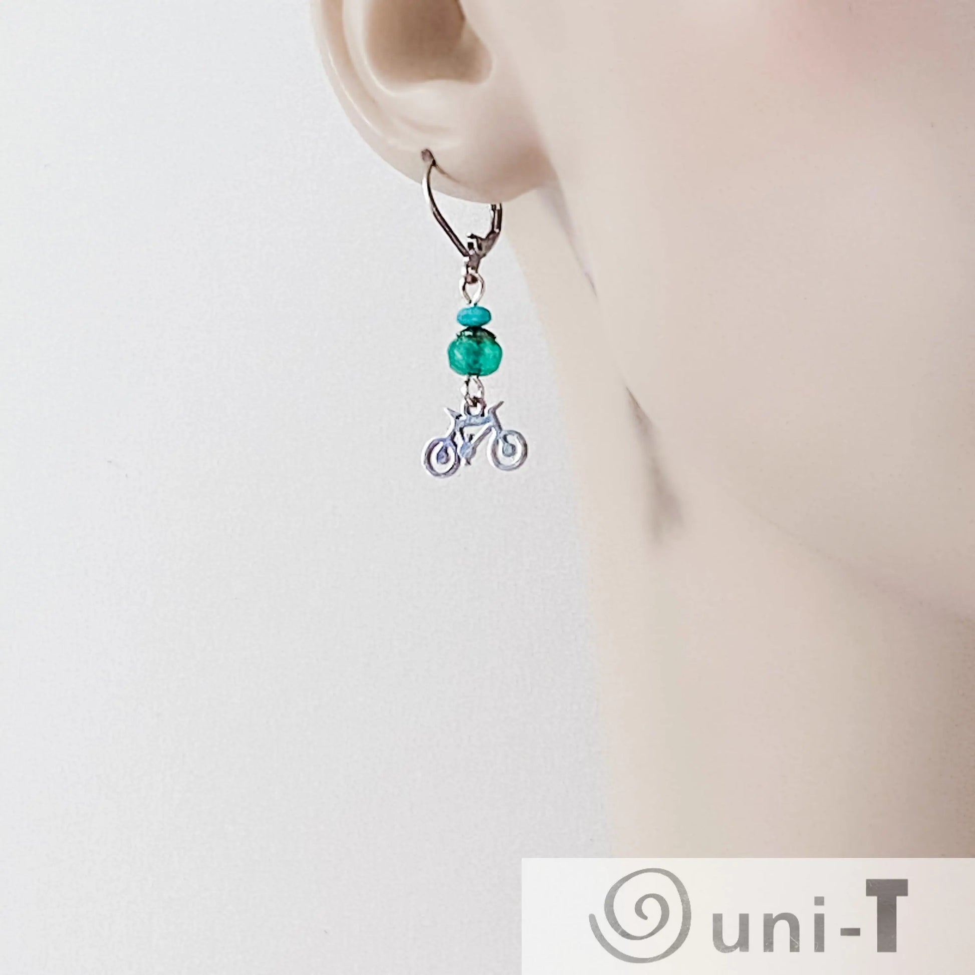 Bicycle Earrings with Beads, Surgical Steel Charm Earrings Kathy James