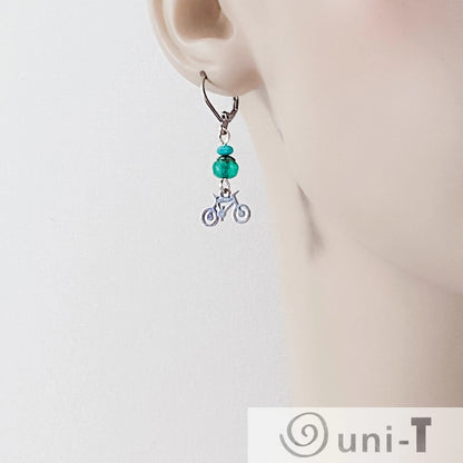 Bicycle Earrings with Beads, Surgical Steel Charm Earrings Kathy James