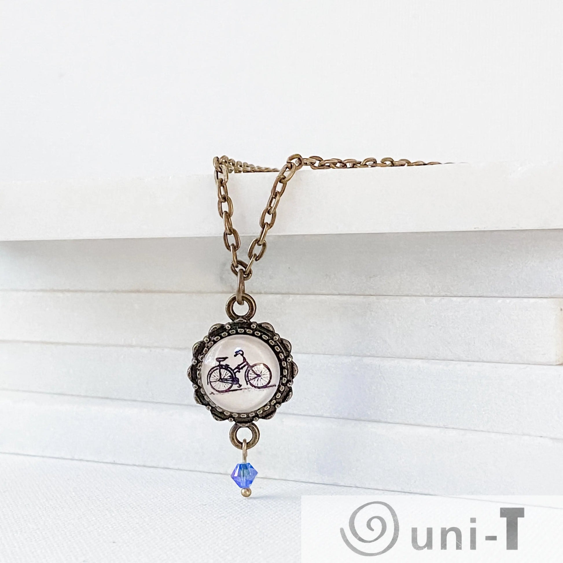 Bicycles Glass Dome Necklace Kathy James