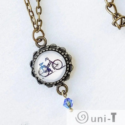 Bicycles Glass Dome Necklace Kathy James