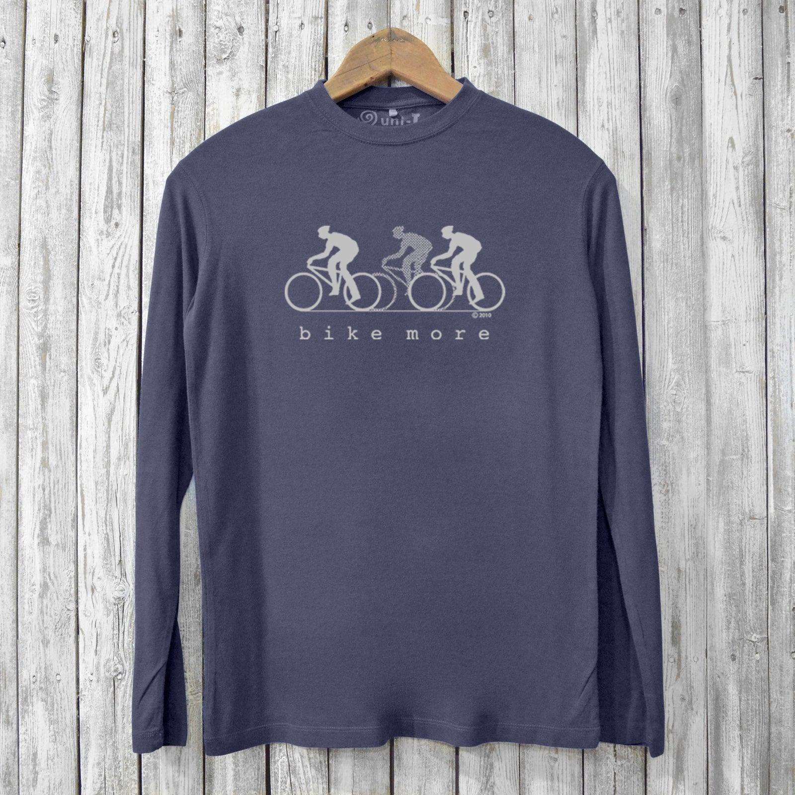 Bike More T-shirt - Eco-Friendly Bike T-shirt in navy, featuring three cyclists graphic. Made from bamboo and organic cotton for sustainable comfort.