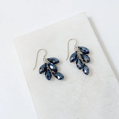 Pair of sterling silver earrings with faceted black crystals in a cascading cluster design, matching the Black Crystal Necklace.