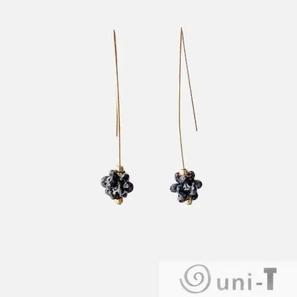 Black Drop Earrings with Long Hook Ear Wire Lisa Trachtman