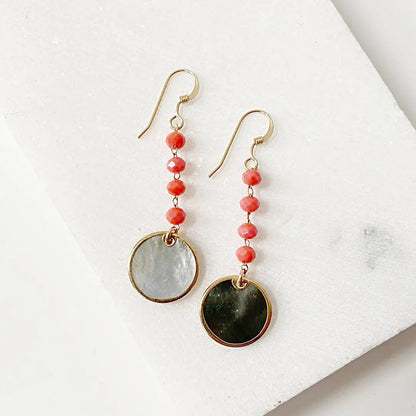 Black Lip Shell, Glass 14K Gold Fill Earrings Regina McGearty