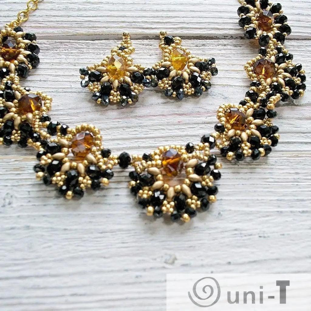 Black & Gold Statement Necklace & Earrings Esmeralda Lambert
