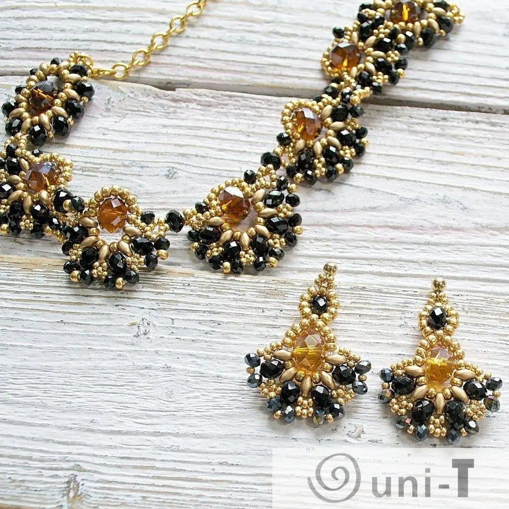 Black & Gold Statement Necklace & Earrings Esmeralda Lambert