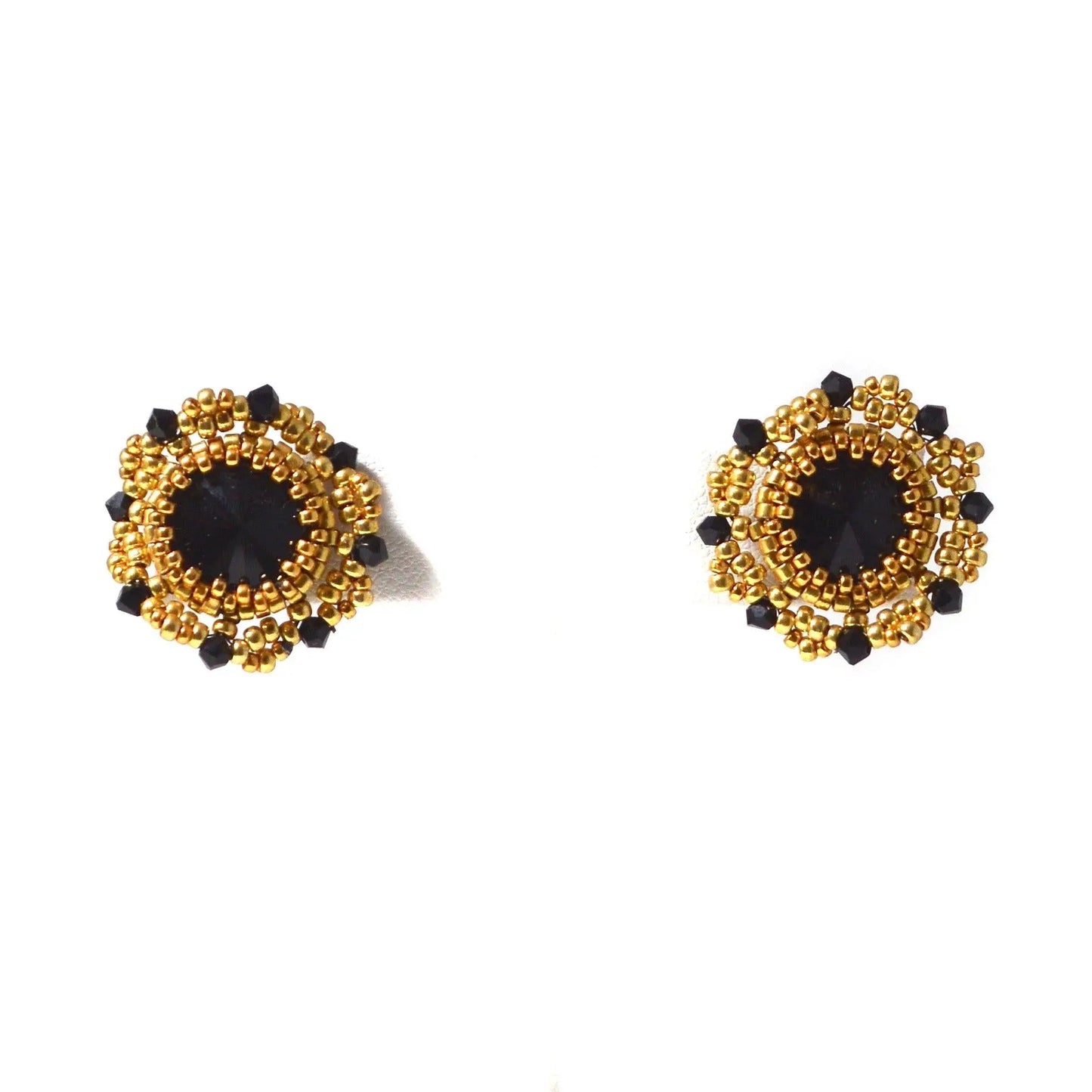 Black and Gold Czech Crystals & Seed Beads Studs Esmeralda Lambert
