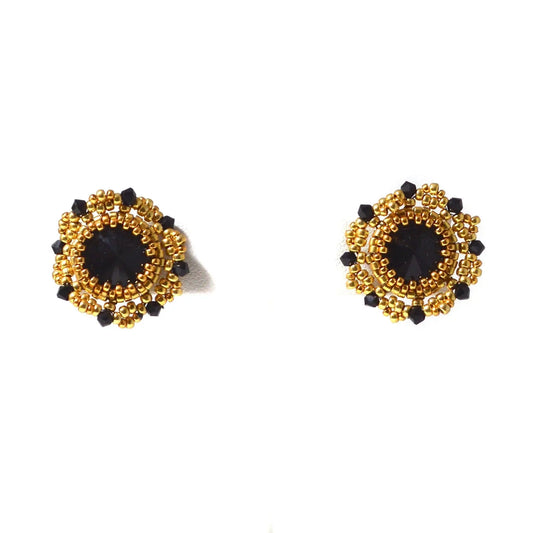 Black and Gold Czech Crystals & Seed Beads Studs Esmeralda Lambert