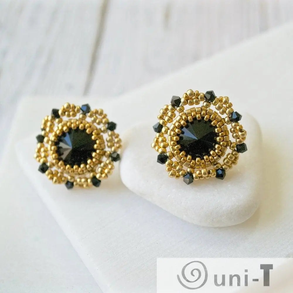 Black and Gold Czech Crystals & Seed Beads Studs Esmeralda Lambert