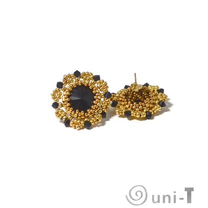 Black and Gold Czech Crystals & Seed Beads Studs Esmeralda Lambert