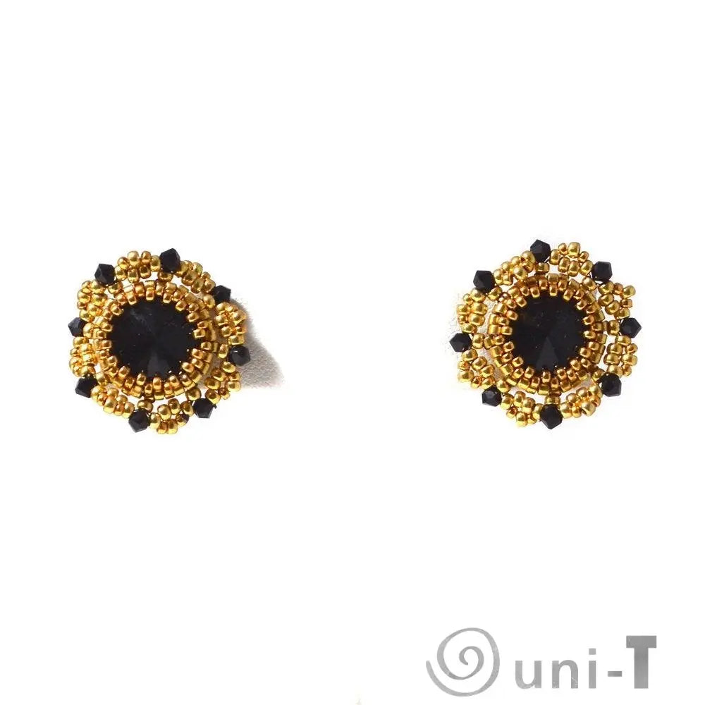 Black and Gold Czech Crystals & Seed Beads Studs Esmeralda Lambert