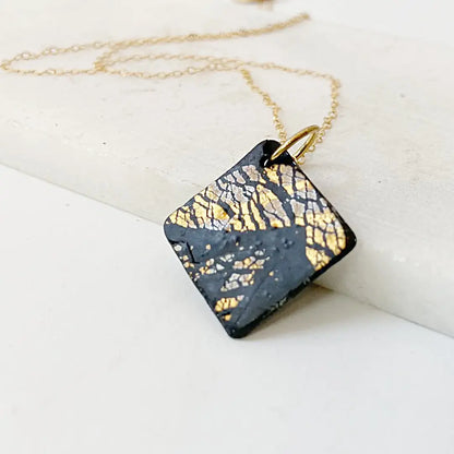 Black and Gold Polymer Clay  Pendant Necklace Sandrine Colson