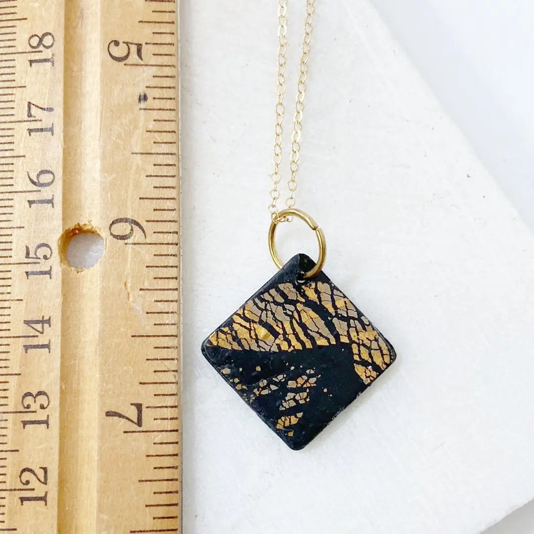 Black and Gold Polymer Clay  Pendant Necklace Sandrine Colson
