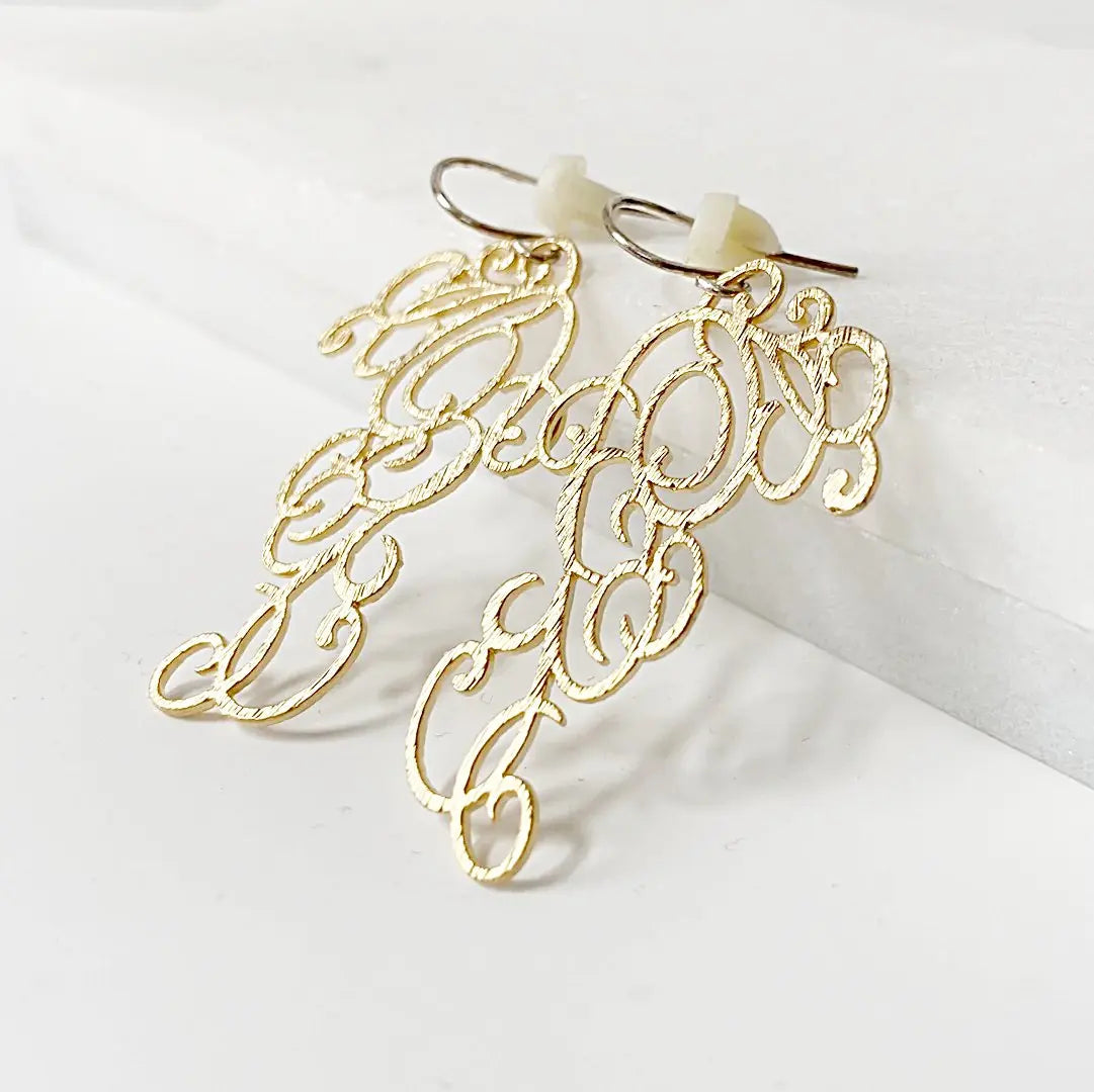 Brass Fancy Scroll SS Earrings Regina McGearty