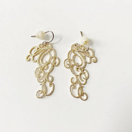 Brass Fancy Scroll SS Earrings Regina McGearty