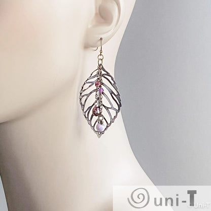 Brass Filigree Leaf Earrings with Glass Beads Lisa Trachtman